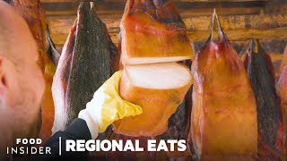 How Icelandic Fermented Shark Is Made  Regional Eats  Food Insider [upl. by Anerual]