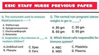 ESIC question paper for staff nursePractice Paper for ESICESIC exam preparation 2024 [upl. by Mairam859]