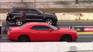 Jeep SRT8 WK1 vs Challenger Scat Pack and Mustang GT 14 Mile Drag Races [upl. by Adianez]