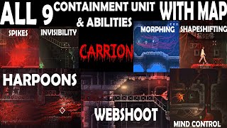 Carrion Horror game All 9 Containment unit and 9 Abilities locations with map INVISIBLITY HARPOON [upl. by Miksen]