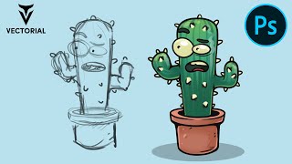 How to draw a Cactus Character in Adobe Photoshop with wacom tablet [upl. by Enoitna648]