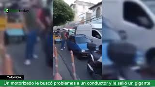 Un motorizado le buscó problemas a un conductor y le salió un gigante [upl. by Inanuah186]