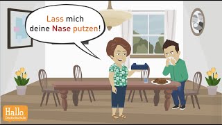 Deutsch lernen B2  Willkommen im Hotel Mama  das Verb quotlassenquot und seine Bedeutungen [upl. by Tilagram424]