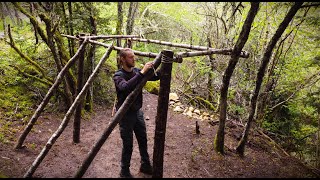 Building bushcraft survival shelter in the woods  Part 1  Base camp [upl. by Dieball182]