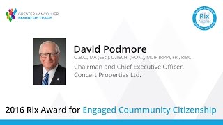 2016 Rix Award for Engaged Community Citizenship David Podmore [upl. by Eelnayr982]