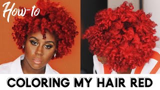 How I Dyed My Natural Hair Bright Red Without Bleach at HOME [upl. by Nancie]