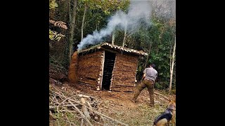 Build a Forest House With Mud and Wood  Log Cabin  Bushcraft [upl. by Anolahs425]