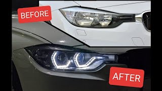 Installing BMW F30 3 Series LED Angel Eye Headlights Upgrade  Projector Xenon [upl. by Ahsot]