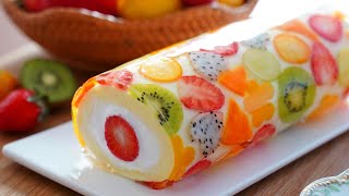 아름다운 과일 젤리 롤케이크  Beautiful Fruit Jelly Roll cake 🍓🥝🍊🍋🥭🍇  컵 계량 [upl. by Boigie857]