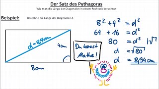 Diagonale im Rechteck mit dem Satz des Pythagoras berechnen – So geht‘s 😉👍 [upl. by Nytram]