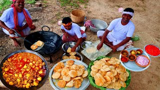 Bengali Favorite Fulko Luchi amp Chicken Kosha Recipe  Village Cooking Luchi amp Chicken Masala [upl. by Pepito45]