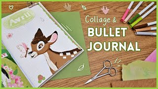 BULLET JOURNAL  Avril 2024  Créer une illustration en collage ✂️  Le printemps avec Bambi 🦌 [upl. by Ashely]