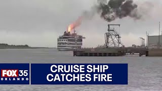 Cruise ship catches fire in Florida port [upl. by Nudnarb]