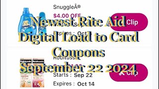 Newest RITE AID Digital Load to Card Coupons  September 22 2024  Great Week to Clip For Future Use [upl. by Kerril]