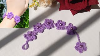 quotFloral Crochet Bracelet TutorialStepbystep DIY Jewelry Guide for BeginnersEasy Crochet flowersquot [upl. by Eitsyrc950]