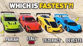 GTA 5 ONLINE  DEVESTE VS PARIAH VS ITALI GTO VS TEZERACT WHICH IS FASTEST [upl. by Andromache101]