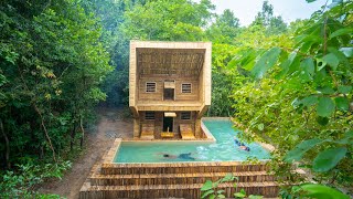 Build The Most Beautiful Bamboo Swimming Pool Villa Using Ancient Skills by Jungle Survival [upl. by Agni55]