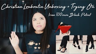 Christian Louboutin Iriza 100mm Black Patent  Unboxing and Trying on [upl. by Sinclare933]