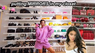 CLOSET MAKEOVER I copied KYLIE JENNER’S CLOSET exactly putting up mirrors 💞 [upl. by Atinrahc]