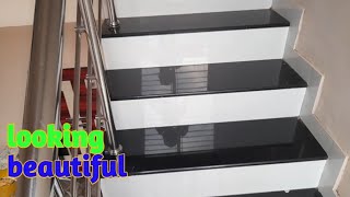 South black granite stairs ब्लैक एंड व्हाइट सीडीJay MaharastraTiles [upl. by Noteek]