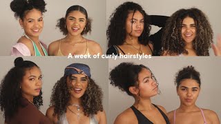 Trying new curly hairstyles for a week  Wash day routine [upl. by Lezirg]