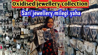 Oxidised jewellery wholesale in Mumbai market  earrings chokarall type jewellery available [upl. by Enyehc]