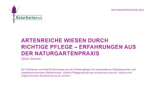 Naturgartentage 2023  Artenreiche Wiesen durch richtige Pflege [upl. by Akiras998]