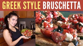 GREEK STYLE BRUSCHETTA  Easy How To Recipe  Tomato Basil Feta amp Oregano  Pita Bread  Appetizer [upl. by Gadmon863]