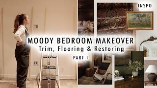 MOODY BEDROOM MAKEOVER Trim Flooring amp Restoring PART ONE  XO MaCenna [upl. by Bolger]