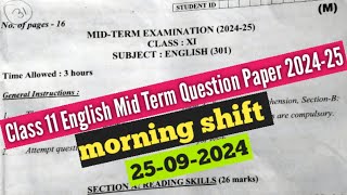 class 11 english mid term Question paper 202425  25092024  english paper solution 2024 class 11 [upl. by Mikiso936]