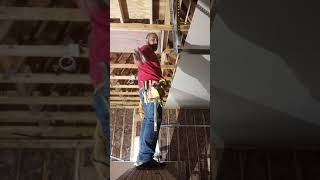 how to hang drywall on a garage ceiling with garage door installed [upl. by Adnert]