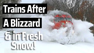 Trains After A Blizzard and in Fresh Snow Train Snow Plowing and Drift Busting Action [upl. by Eselahs228]