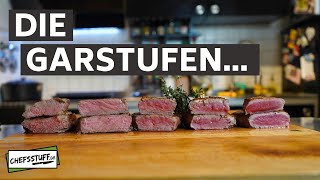 Richtige Kerntemperatur  Garstufen  Steak  Rare  Medium Rare  Medium  Medium Well  Well done [upl. by Leunamesoj]