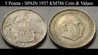 5 Pesetas  SPAIN 1957 KM786 Coin amp Values [upl. by Sialac]