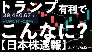 【日本株速報】24116 大統領選挙でトランプ有利でこんなに上がる？ [upl. by Akimahc71]