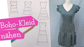 Kleid aus Musselin nähen  Sommerkleid Boho Stufenrock Kleid aus Shirt Schnittmuster  mommymade [upl. by Deste]