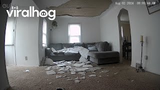 Ceiling Nearly Collapses on Guy Sitting on His Couch  ViralHog [upl. by Adnamor700]