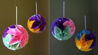 Star flower ball  easy paper flower ball tutorial  EzyCraft [upl. by Arrimat716]