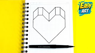 🟥 Dibujos 3D ❤ Como Dibujar un CORAZON en 3D en Cuadricula  How to Draw 3D HEART on a grid Easyart [upl. by Rattan198]