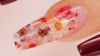 Real Flowers Inside Acrylic Coffin Nails [upl. by Mulac]