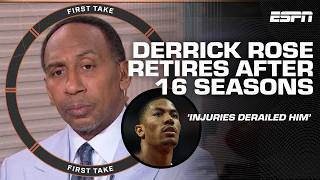 Stephen A reacts to Derrick Roses retirement  First Take [upl. by Rossen]