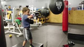 Kai Ledbetter 5 years old youth boxing double end bag routine at KaiJax Gym in Gibsonville NC [upl. by Yttocs227]