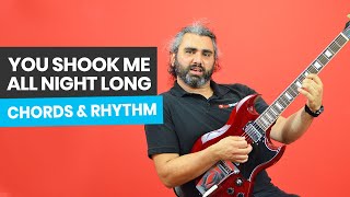 You Shook Me All Night Long Guitar Lesson Chords amp Rhythm ACDC Guitar Tutorial [upl. by Ostap]