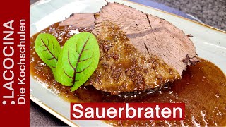 Klassischer Sauerbraten aus dem Schmortopf zubereiten  Rezept  La Cocina [upl. by Emoraj]