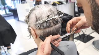 SHORT HAIRCUT OVER 70  STACKED PIXIE BOB FOR GREY HAIR [upl. by Eilrahc]