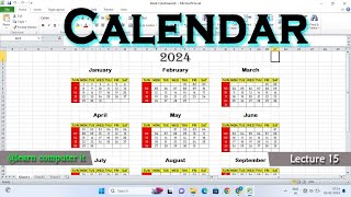 How to make Calendar in Excel 2024  Ms Excel me Calendar Kaise Banaye  Step by Step  Lecture 15 [upl. by Keelia239]