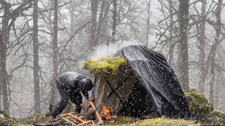 3 Days CAMPING in a SNOWSTORM  Canvas Tent  Snow and Heavy Rain [upl. by Enelahs]