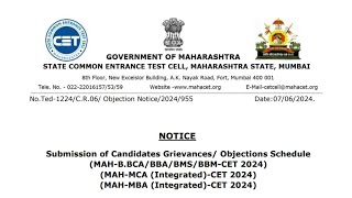 MAHBBCABBABMSBBMCET 2024  Submission of Candidates Grievances Objections Schedule  cet2024 [upl. by New]