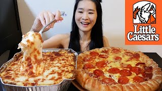 SUPER CHEESY Shepherds Pie amp Little Caesars Stuffed Crust Pepperoni Pizza  Mukbang w Asmr Eating [upl. by Harrad609]