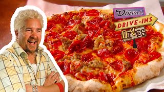 NOT Average Sausage amp Pepperoni Pizza  Diners Driveins and Dives with Guy Fieri  Food Network [upl. by Samp]